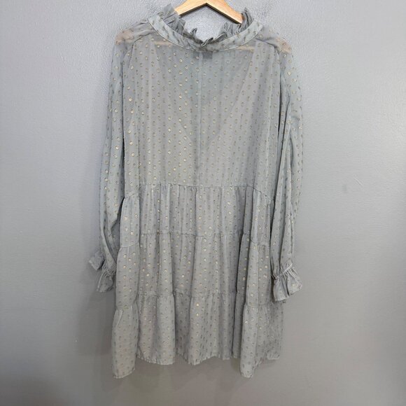 VICI gray metallic dot babydoll peasant dress size L - Picture 7 of 7